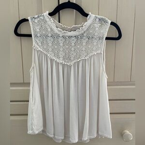 American Eagle Women’s Ivory Woven and Lace Boho Top